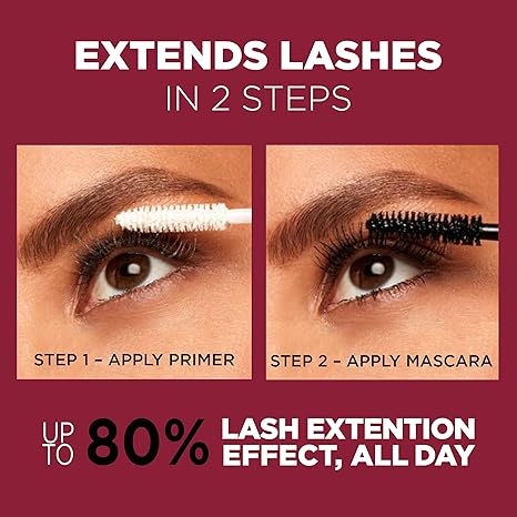 L'Oreal Paris Makeup Double Extend Tubing Mascara, Lengthening 2 Step Mascara, Smudgeproof, Black, Pack of 2