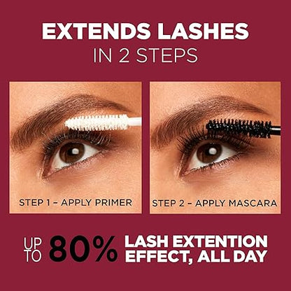 L'Oreal Paris Makeup Double Extend Tubing Mascara, Lengthening 2 Step Mascara, Smudgeproof, Black, Pack of 2
