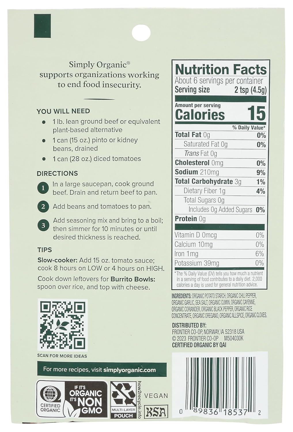 Simply Organic Spicy Chili Seasoning Mix, 1 oz