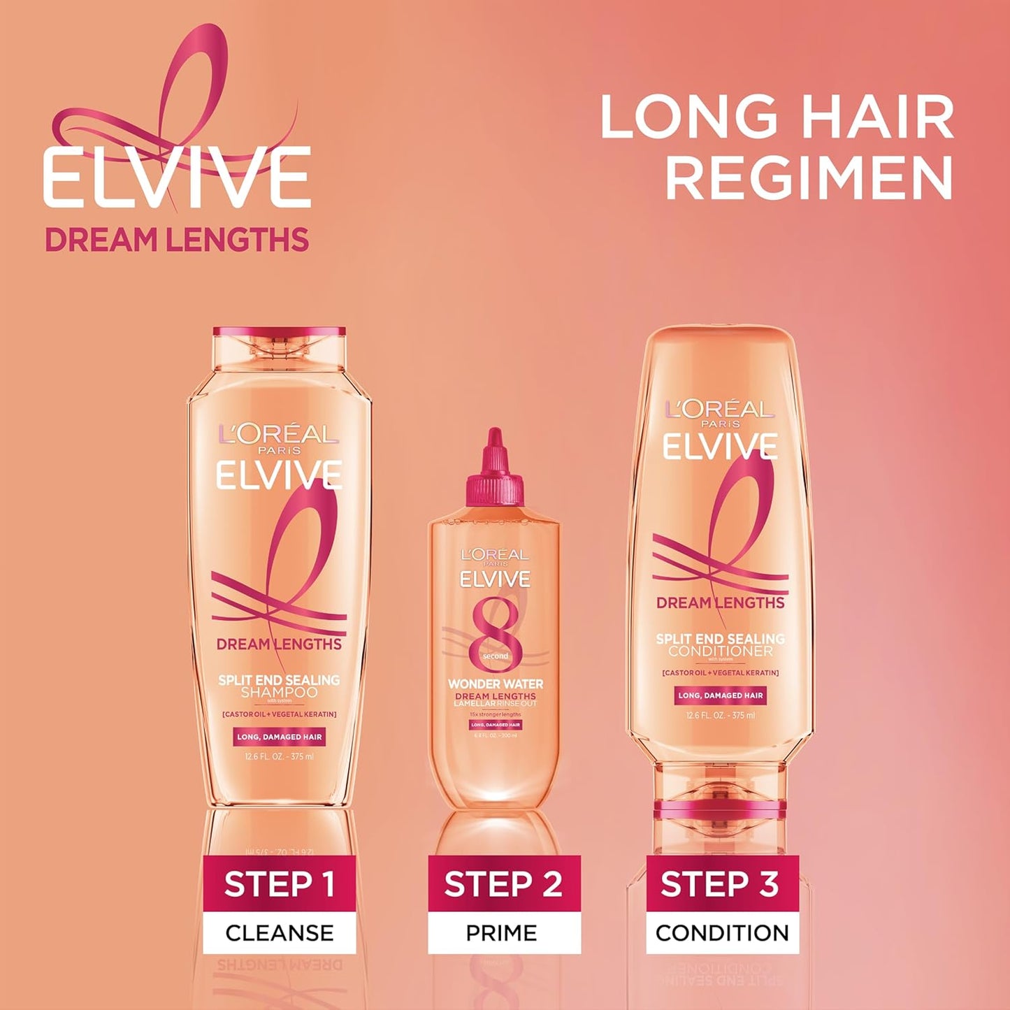 L'Oreal Paris Elvive Dream Lengths Super Detangling Conditioner with Fine Castor Oil and Vitamins B3 and B5 for Long, Damaged Hair, Instantly Detangles to Reduce Breakage With System, 12.6 Fl Oz