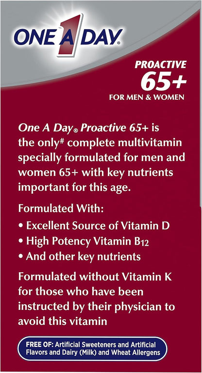 ONE A DAY Proactive 65+, Mens & Womens Multivitamin, Supplement with Vitamin A, C, D, and Zinc to Support Bone Health & Cell Health, Calcium, Folic Acid, Tablet 150 Count (Pack of 2)