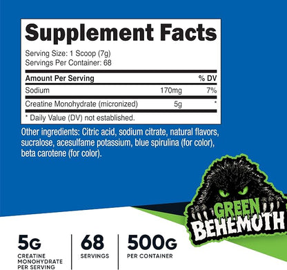 Nutricost Creatine Monohydrate Powder (Green Behemoth) 500 Gram