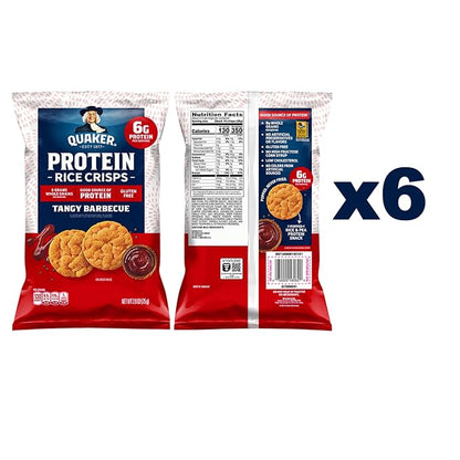 Quaker Protein Mini Rice Cakes, Tangy Barbecue, 6g Protein, Gluten Free, 9g Whole Grains, No Colors from Artificial Sources, No Artificial Flavors, No Preservatives, 2.6 Oz (Pack of 6)