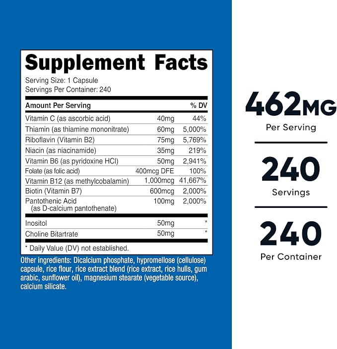 Nutricost Vitamin B Complex 462mg, 240 Capsules, with Vitamin C