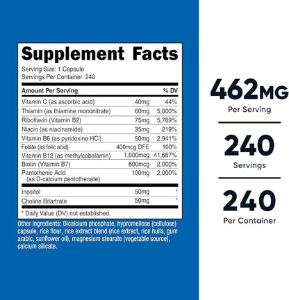 Nutricost Vitamin B Complex 462mg, 240 Capsules, with Vitamin C