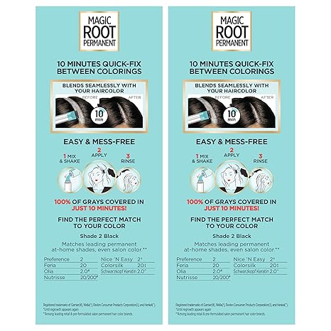 L'Oreal Paris Magic Root Permanent Hair Color Kit, 100% Gray Hair Coverage In Just 10 Minutes, Precision Brush Applicator for Seamless Application, 2 Black (2 Count)