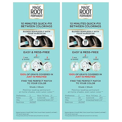 L'Oreal Paris Magic Root Permanent Hair Color Kit, 100% Gray Hair Coverage In Just 10 Minutes, Precision Brush Applicator for Seamless Application, 2 Black (2 Count)