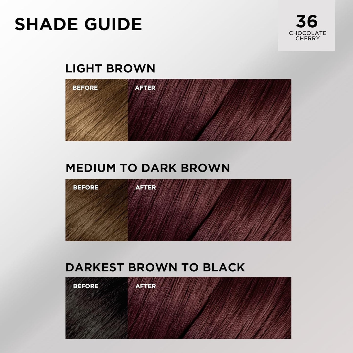 L'Oreal Paris Feria Multi-Faceted Shimmering Permanent Hair Color, 36 (Chocolate Cherry) Deep Burgundy Brown, Pack of 1 Hair Dye Kit