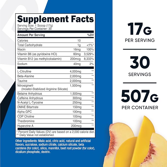 Nutricost Pre-X Extreme Pre-Workout Powder Complex (Peach Mango) 30 Serv
