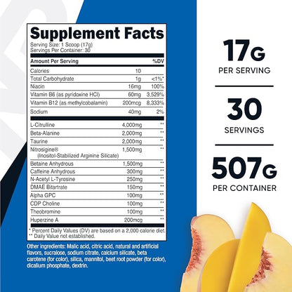 Nutricost Pre-X Extreme Pre-Workout Powder Complex (Peach Mango) 30 Serv