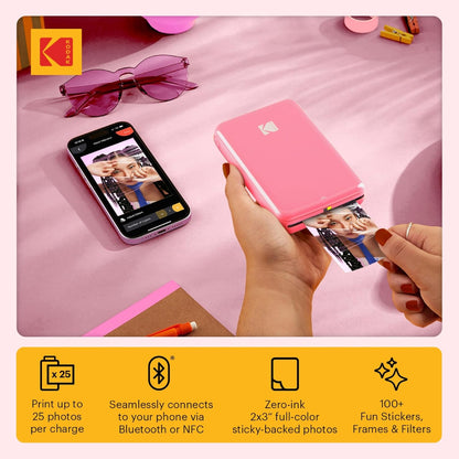 KODAK Step Instant Photo Printer with Bluetooth/NFC, Zink Technology & KODAK App for iOS & Android (Pink) Go Bundle