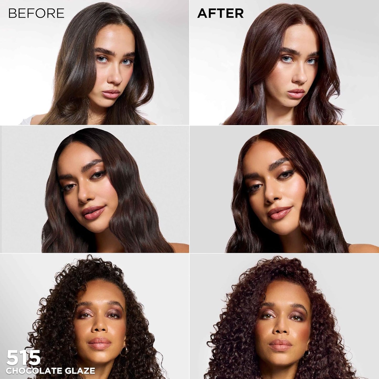 L'Oreal Paris Feria Multi-Faceted Shimmering Permanent Hair Color, High Intensity Hair Dye for 3X Highlights, 515 Chocolate Glaze, 1 Kit
