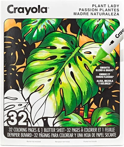 Crayola Plant Lady Adult Coloring Book, 32 Pgs, Alcohol Marker Friendly Paper, Mindfulness & Screen Free Activity for Adults and Plant Parents