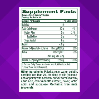 Vitafusion GLP-1 Support Fiber Plus Vitamins D,B12 and Folate Gummy Vitamins,Citrus Flavor,Sugar Free,30 Day Supply,90 Count (Pack of 2)