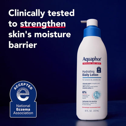 Aquaphor Daily Hydrating Face and Body Lotion with Hyaluronic Acid, 8 FL OZ