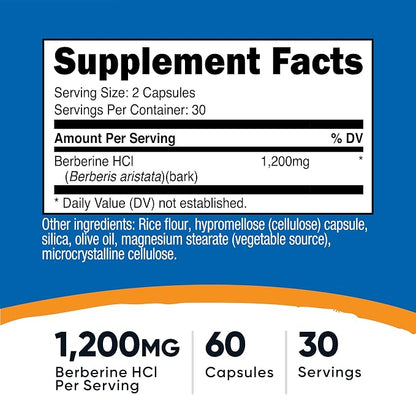 Nutricost Berberine HCl (1,200mg) 60 Capsules, 30 Servings