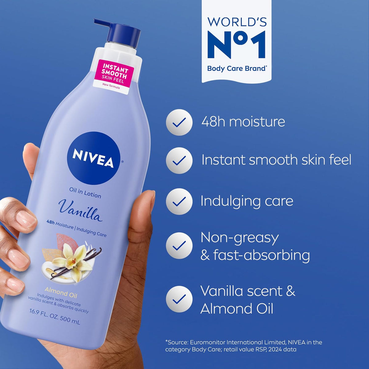 NIVEA Oil In Lotion Body Lotion, Vanilla and Almond Oil, 3 x 16.9 FL OZ