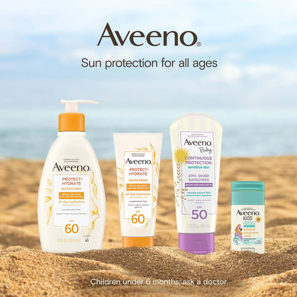 Aveeno Protect + Hydrate Sunscreen Lotion for Body & Face with Prebiotic Oat, SPF 60 Broad Spectrum Sunscreen, Paraben, & Oil Free, Water & Sweat Resistant (80-min) for Sensitive Skin, 3 Fl Oz