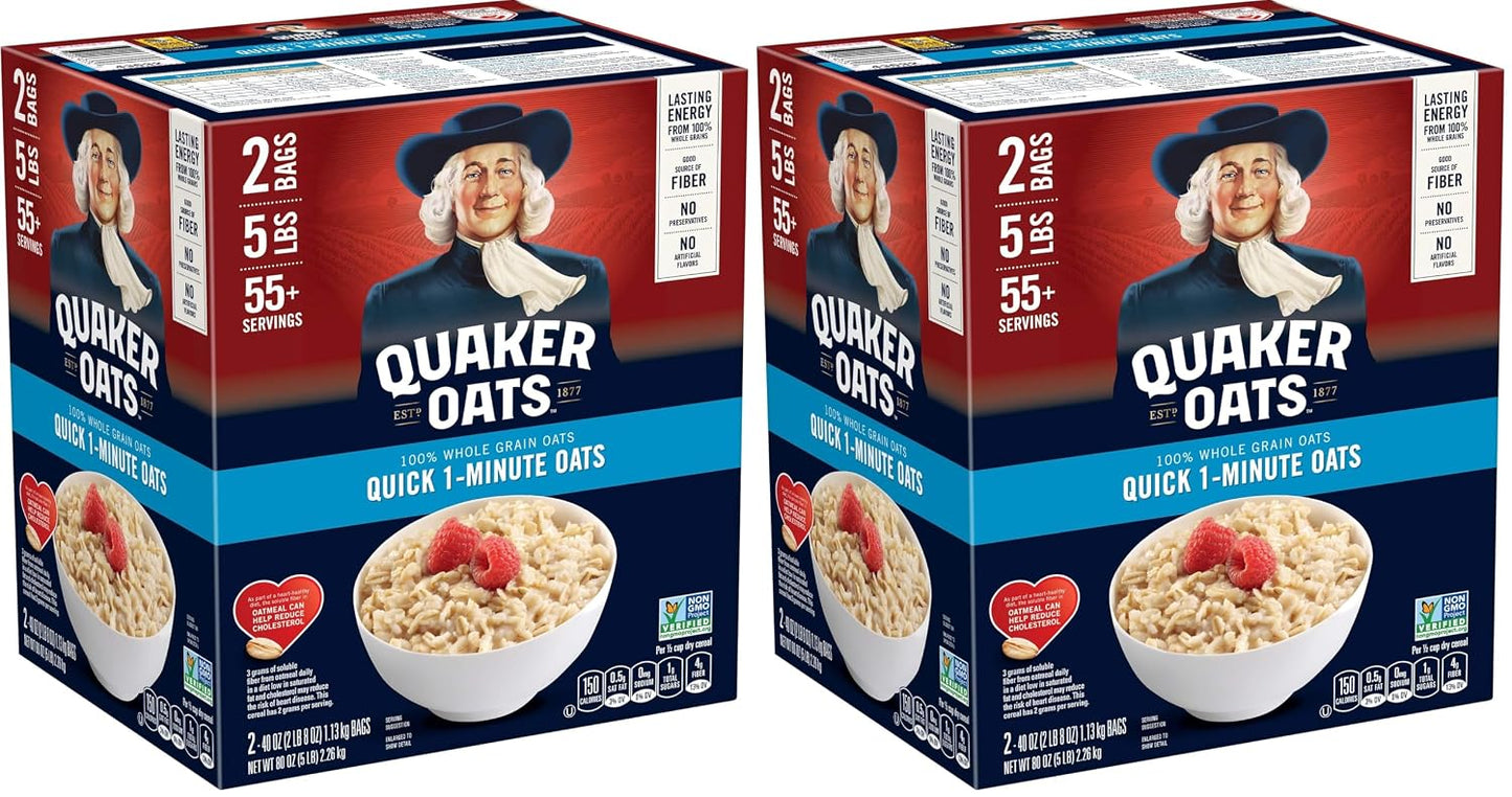Quaker Quick 1-Minute Oatmeal,Non GMO Project Verified,2.5 Pound,(Pack of 4)