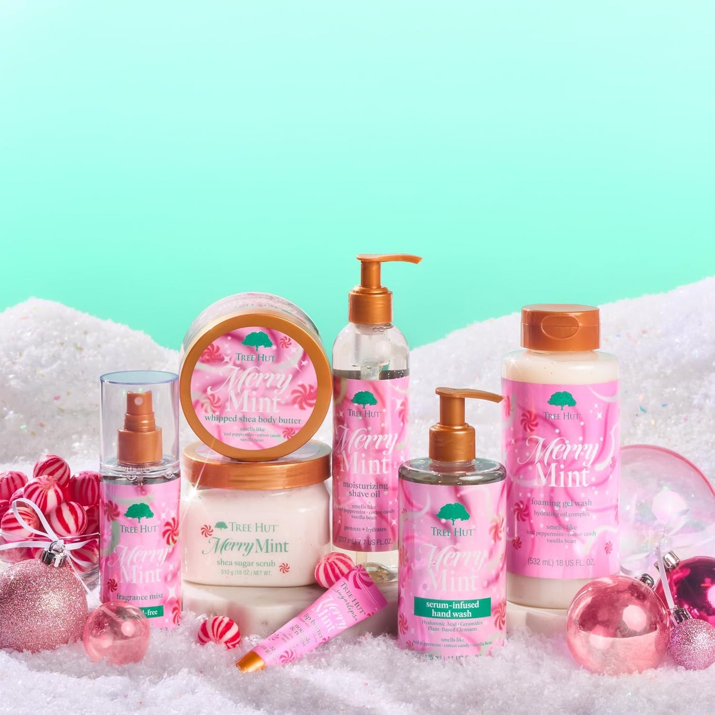 Tree Hut Merry Mint Serum Infused Hand Wash, Nourish & Hydrate Hands with Strengthening Skin Care, Long Lasting Scen, Cleanse & Lock in Moisture, Limited Edition Holiday, 11 Fl Oz.