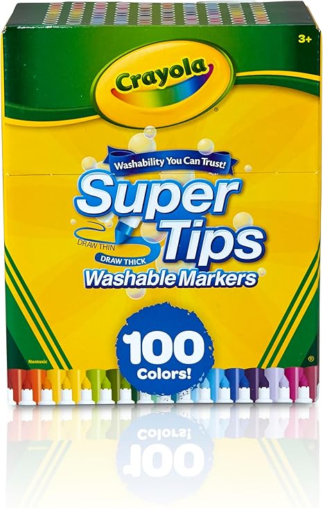 Crayola Super Tips Marker Set (100ct), Fine Point Washable Markers, Teacher Must Haves, Back to School Supplies for Kids & Adults, Art Supplies, Ages 3+