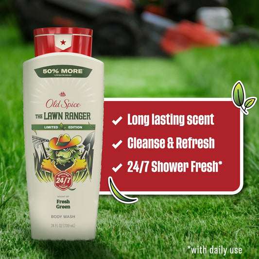 Old Spice Body Wash for Men, Summerdudes, 24/7 Shower Fresh with Daily Use, Long Lasting Scent, Cleanse & Refresh Skin, VIP Festival Experience, Lawn Ranger with Fresh Green Scent, 24 oz