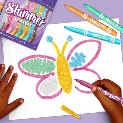 CRAYOLA Shimmer Markers (Pack of 8) | Eight Different Shimmering Tones Perfect for Home or School Art Projects | Colouring Pens & Markers | Ages 3+