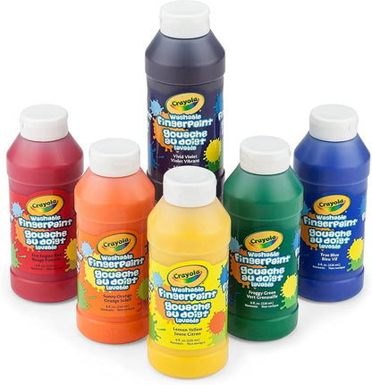 Crayola Washable Finger Paints (6ct), Teacher Classroom Must Haves, Toddler Paint Set, Nontoxic Finger Paint for Kids, Arts & Crafts Supplies for Toddlers