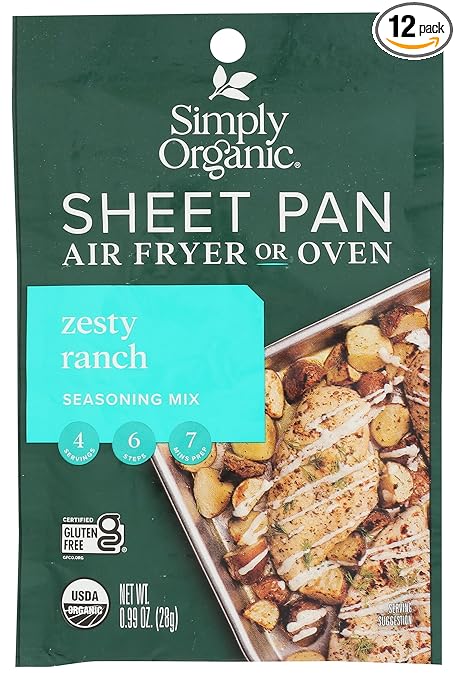 Simply Organic Sheet Pan Seasoning Mix, Zesty Ranch, Kosher, USDA Certified Organic, Gluten Free & Non-GMO, 0.99 Ounce (Pack of 12)