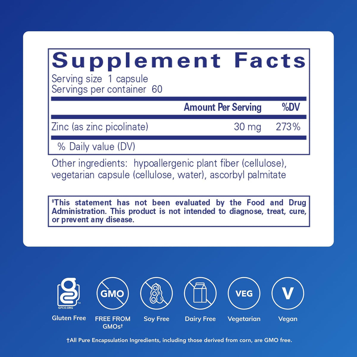 Pure Encapsulations Zinc 30 mg, 60 Capsules