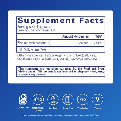 Pure Encapsulations Zinc 30 mg, 60 Capsules