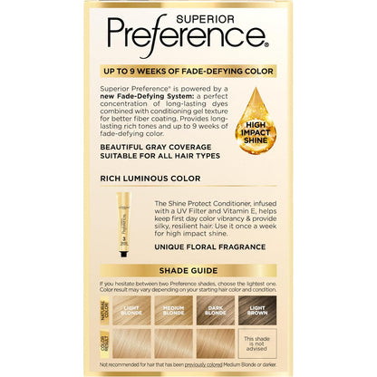 L'Oreal Paris Superior Preference Luminous Fade-Defying Permanent Hair Color, Hair Dye For Up to 9 Weeks of Radiance, Natural Blonde 9, 1 Hair Dye Kit