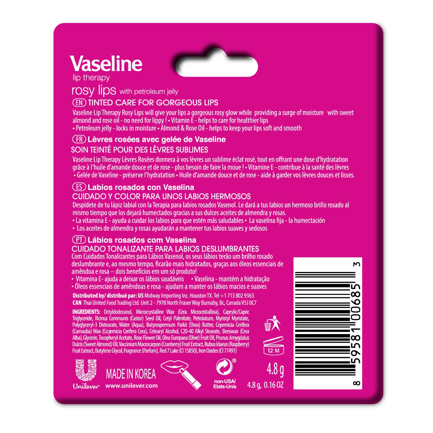 Vaseline Lip Therapy Stick, Petroleum Jelly Vaseline Lip Balm | 4.8g