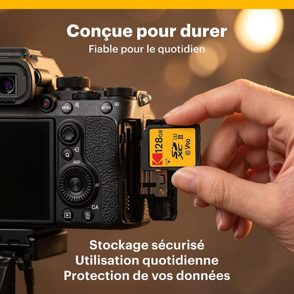 Kodak 128GB UHS-II U3 V90 Ultra Pro SDXC Memory Card - Up to 3000MB/s Read Speed and 270MB/s Write Speed