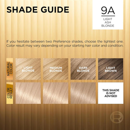 L'Oreal Paris Superior Preference Luminous Fade-Defying Permanent Hair Color, Hair Dye For Up to 9 Weeks of Radiance, Light Ash Blonde 9A, 1 Hair Dye Kit
