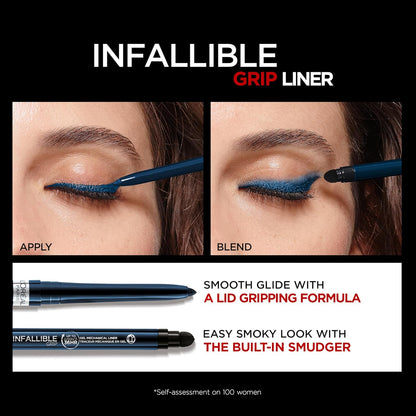 L'Oreal Paris Infallible Grip Mechanical Gel Eyeliner Pencil, Smudge-Resistant, Waterproof Eye Makeup with Up to 36HR Wear, Blue Jersey, 0.01 Oz
