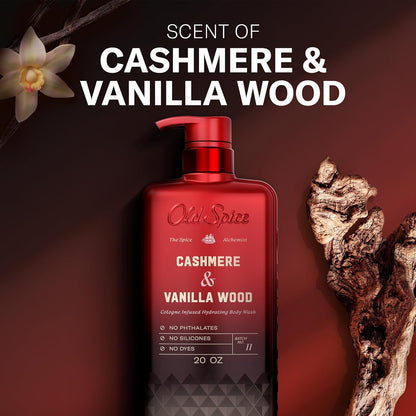 Old Spice Body Wash for Men, The Spice Alchemist Collection, 24/7 Cologne Infused Hydration, No Trade Off Formula, Free of Phthalates Silicones & Dyes, Cashmere + Vanilla Wood Scent, 20 oz