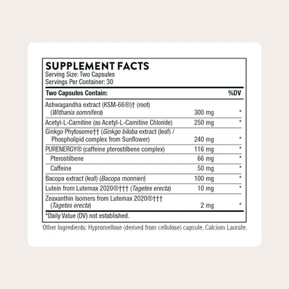 THORNE - Memoractiv - Nootropic Brain Supplement for Focus, Cognitive Function, Creativity & Concentration* - Ashwagandha, Caffeine, Acetyl-L-Carnitine & More - Gluten-Free, Dairy-Free - 60 Capsules