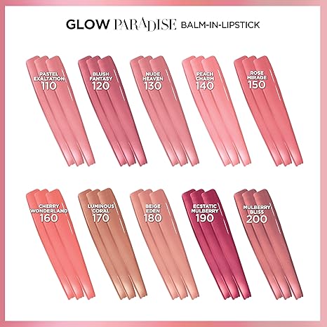 L'Oreal Paris Glow Paradise Hydrating Balm-in-Lipstick with Pomegranate Extract, Rose Mirage, 0.1 Oz