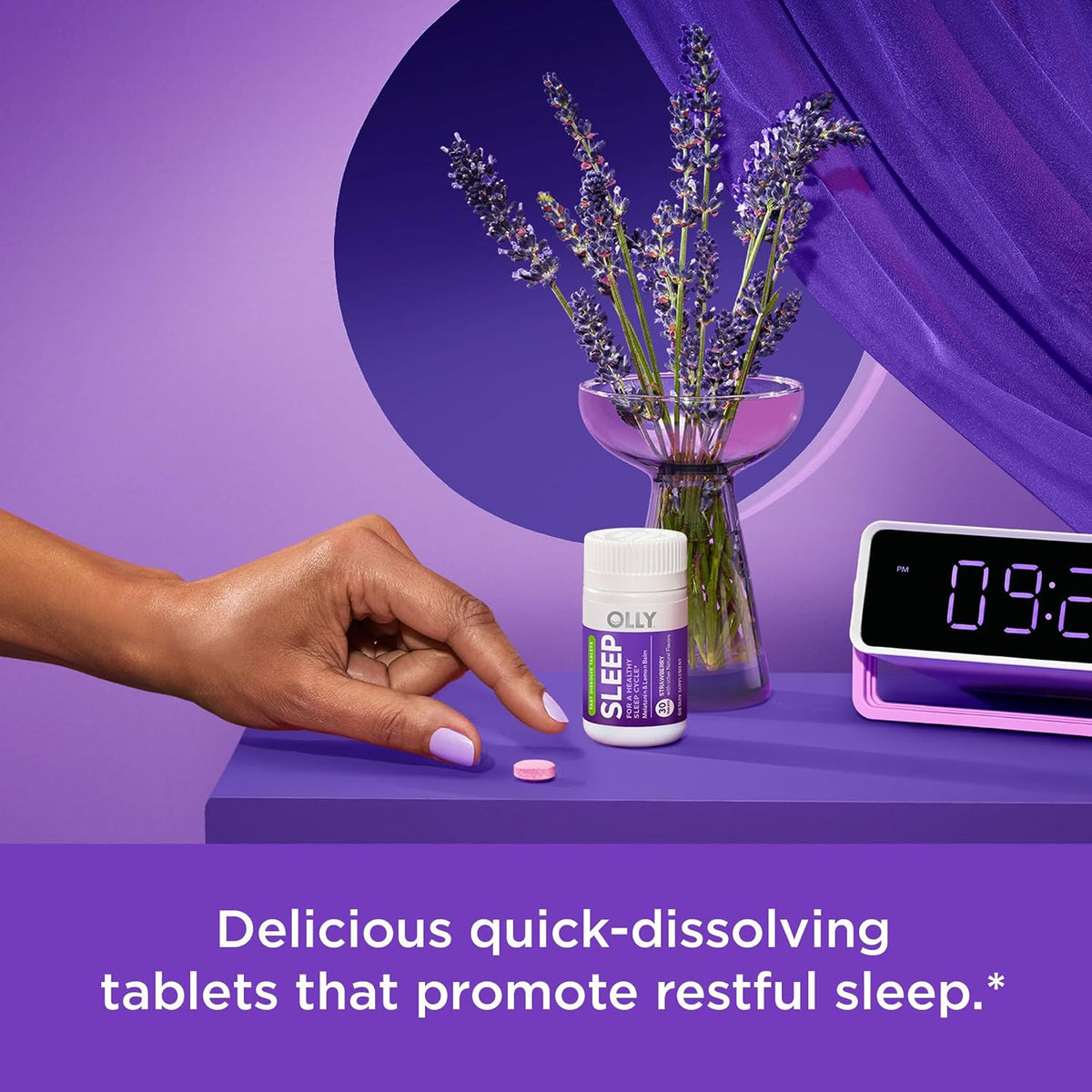 OLLY Sleep Fast Dissolves, 3mg Melatonin, Lemon Balm, Strawberry Flavor, 30 Day Supply - 30 Count (Pack of 2)