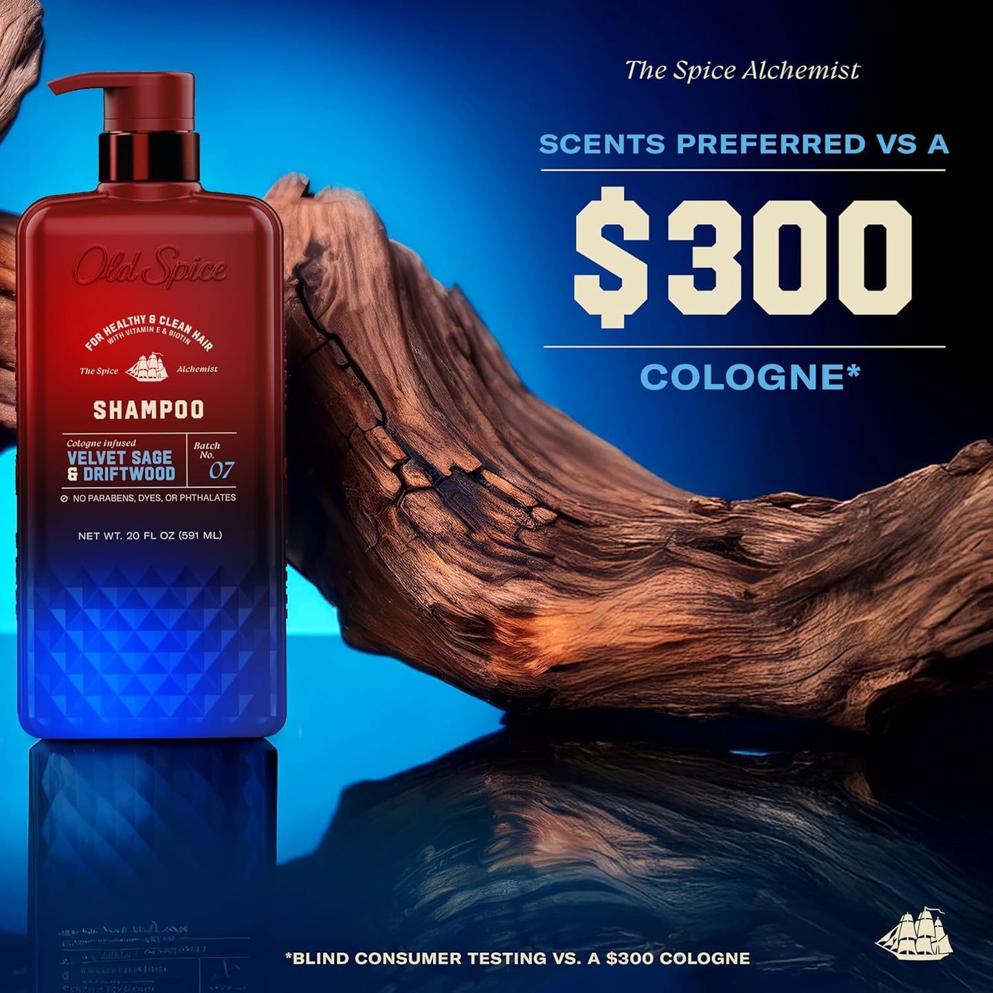 Old Spice Mens Shampoo, The Spice Alchemist Collection, 24/7 Cologne-Infused Velvet Sage & Driftwood Scent, Free of Parabens & Phthalates, 20 fl oz