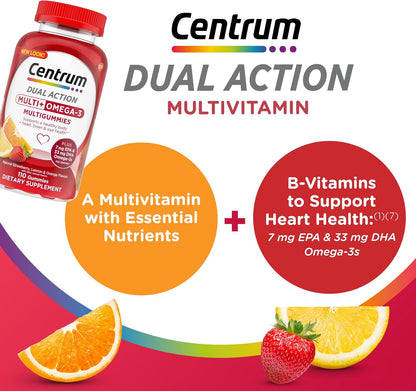 Centrum MultiGummies Multi+ Omega 3, Assorted Fruit Flavors, 110 Count