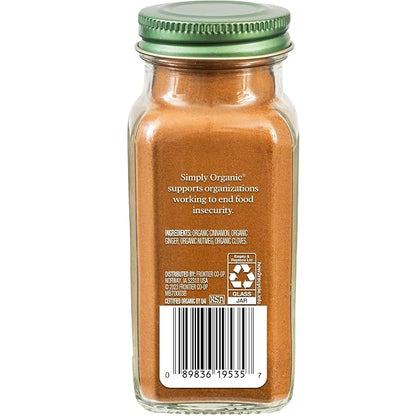 Simply Organic Pumpkin Spice, Certified Organic, Kosher | 1.94 Ounce (Pack of 1) | Organic Nutmeg, Cloves, Ginger & Cinnamon, Enhances Tea, Seasoning, Kosher
