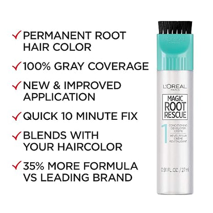 L'Oreal Paris Magic Root Permanent Hair Color Kit, 100% Gray Hair Coverage In Just 10 Minutes, Precision Brush Applicator for Seamless Application, 6 Light Brown (2 Count)