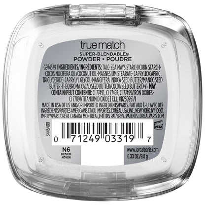 L'Oreal Paris True Match Super Blendable Oil Free Powder Foundation, N6 Medium, 0.33 oz, Packaging May Vary