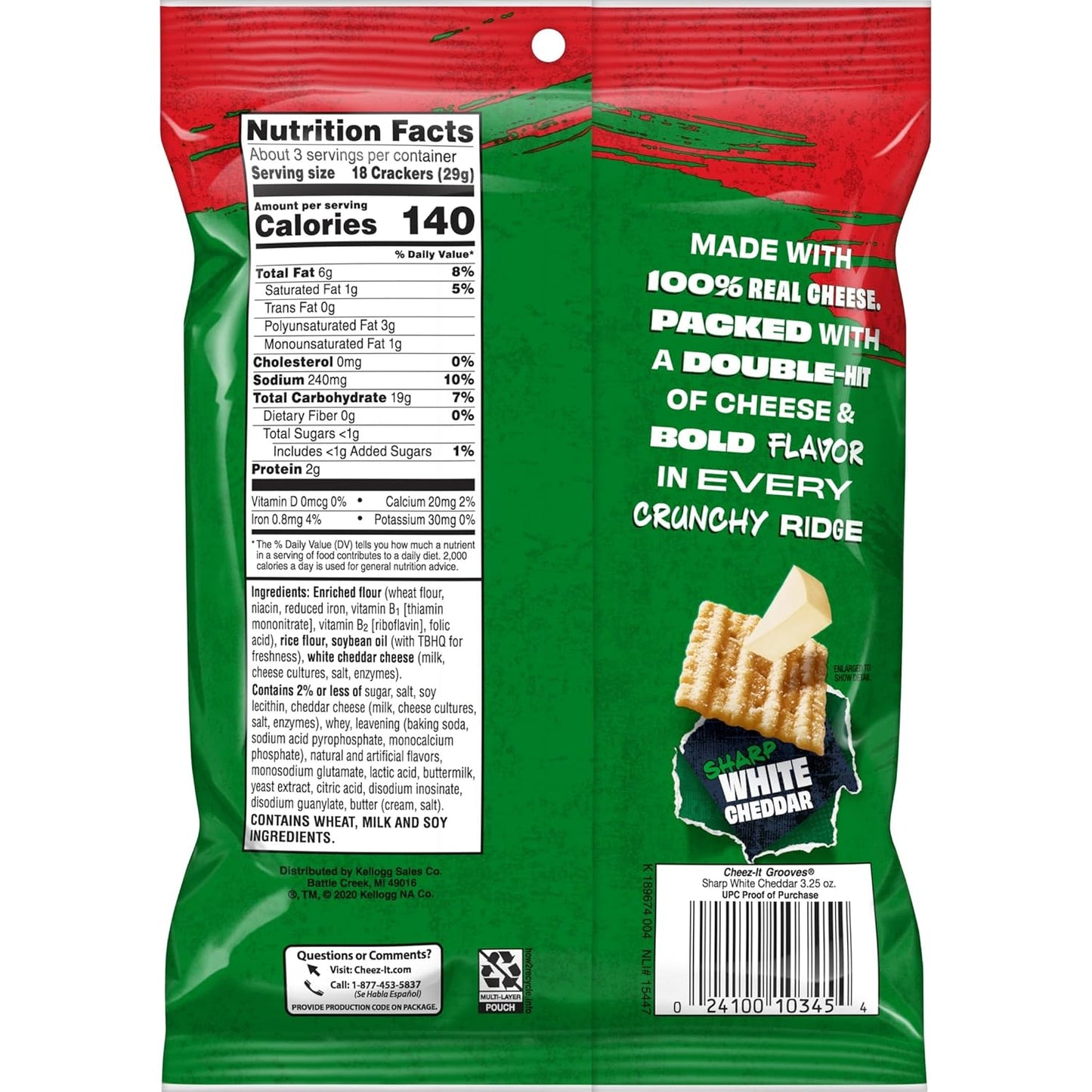 Cheez-It Grooves Crunchy Cheese Crackers, Snack Crackers, Lunch Snacks, Sharp White Cheddar (6 Pouches)