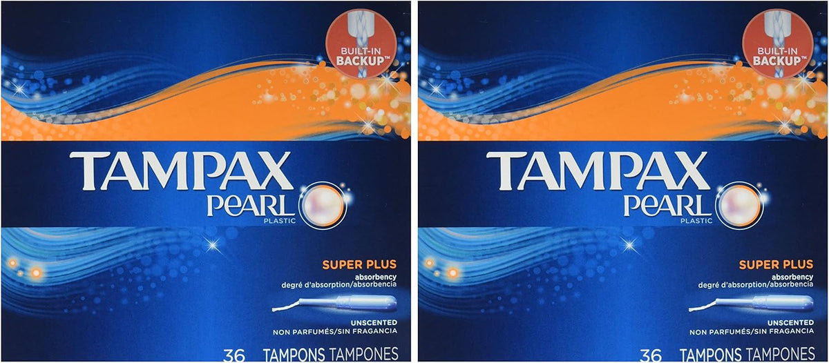 Tampax Pearl Tampons, with LeakGuard Braid, Super Plus Absorbency, Unscented, 36 Count