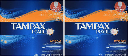 Tampax Pearl Tampons, with LeakGuard Braid, Super Plus Absorbency, Unscented, 36 Count