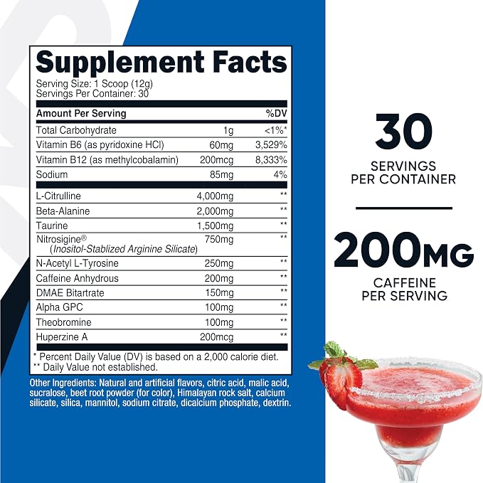 Nutricost Pre-Workout Powder (Strawberry Margarita) 30 Servings, Vegetarian