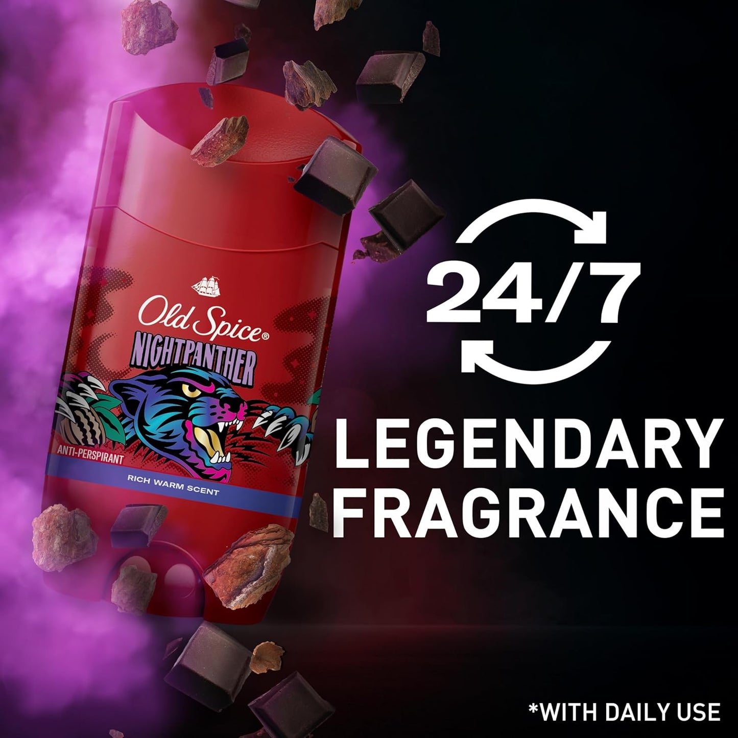 Old Spice Antiperspirant Deodorant for Men, 24/7 Sweat & Odor Protection, 24/7 Freshness & Lasting Scent, Invisible Solid, NightPanther with Rich Warm Scent, 2.6 oz